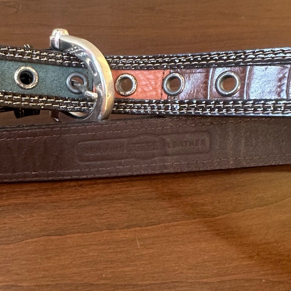 🌟2xHP🌟VTG 2000s Fossil Multicolor Patchwork Leather & Suede Silver Buckle Belt S - Picture 10 of 12